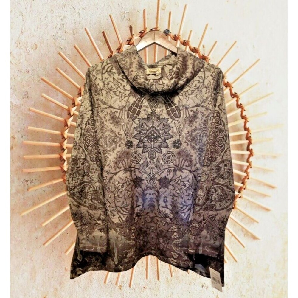 One World Women's Top Shirt Bohemian Studded Soft Cowl Neck New Tags Size 1X